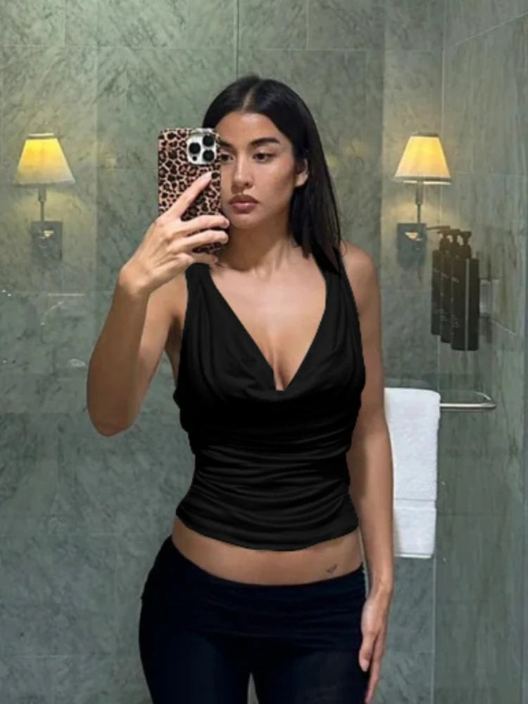 Twisted Hollow Out Backless V Neck Tank Tops Womens Summer Clothes 2025 Fashion Sexy Club Crop Top White Black