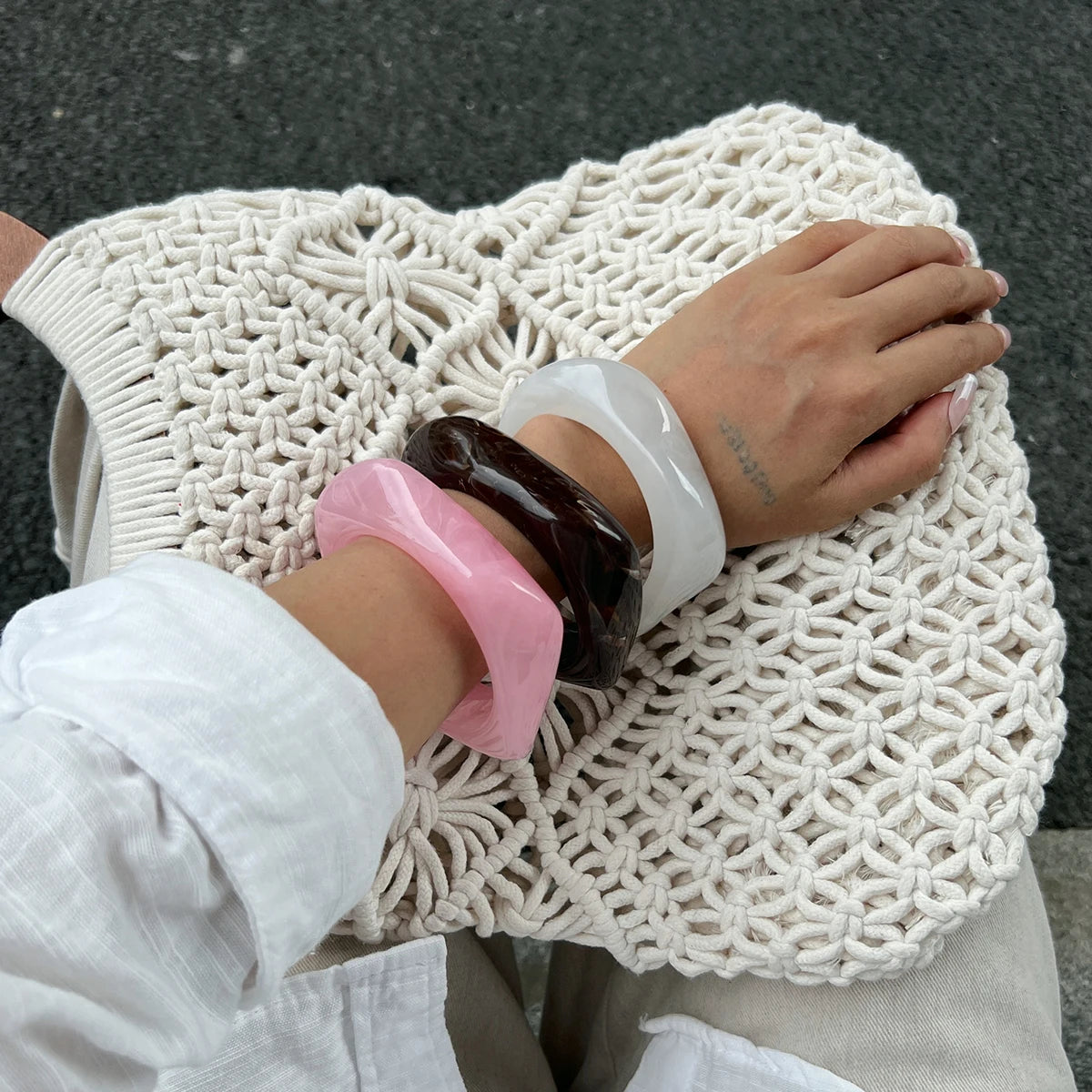 Y2K Kpop Irregular Resin Acrylic Bangles for Women New Trend Boho Geometric Charm Wide Bracelets Pulseras Jewelry Gift