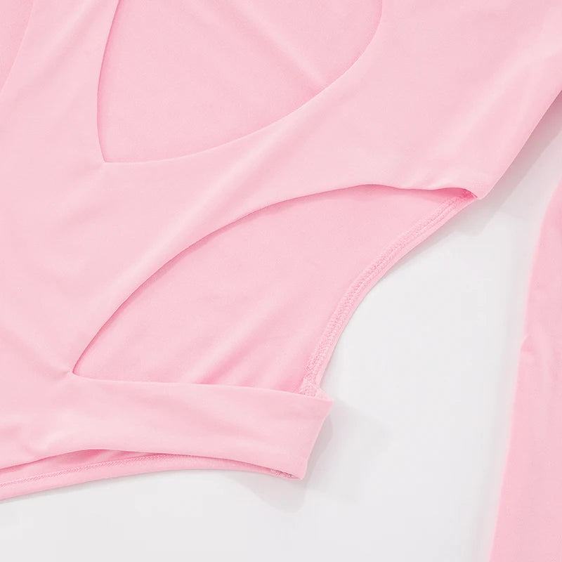 Sexy 2 Piece Set Hollow Chic Hipster Full Sleeve Bodysuit+Irregular Shorts Matching Midnight Clubwear Fashion Outfits