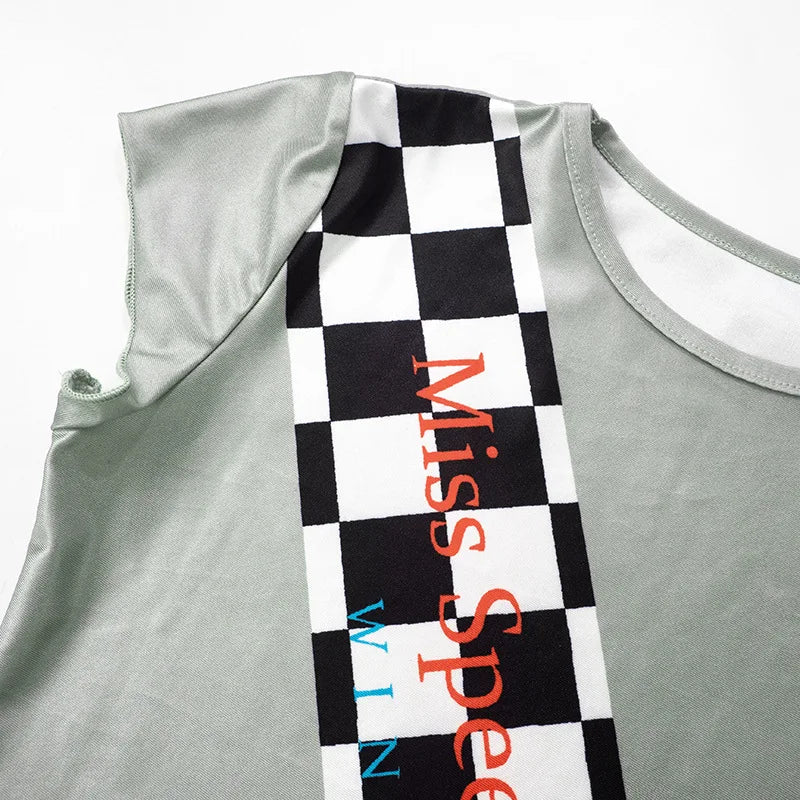 Sexy 2pc Outfit for Woman Checkered Letter Print Graphic Crop Top and Shorts Matching Sets Y2k Streetwear
