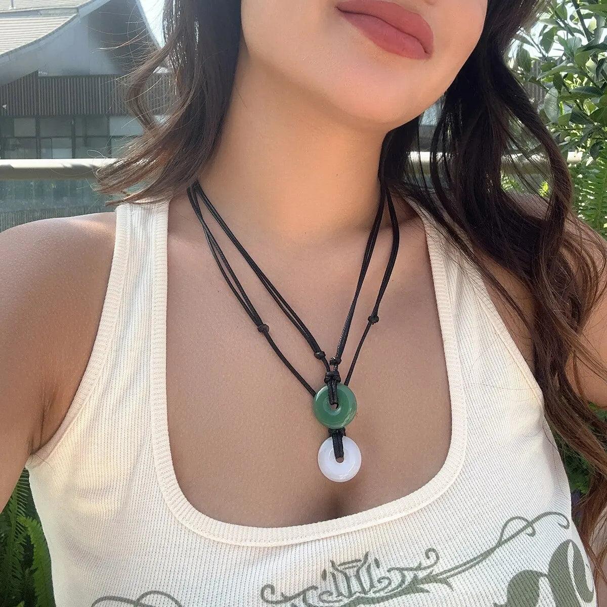 2Pcs Chinese Style Vintage Peace Buckle Pendant Choker Necklace for Women Simple Adjustable Long Chain Y2K Jewelry Accessories