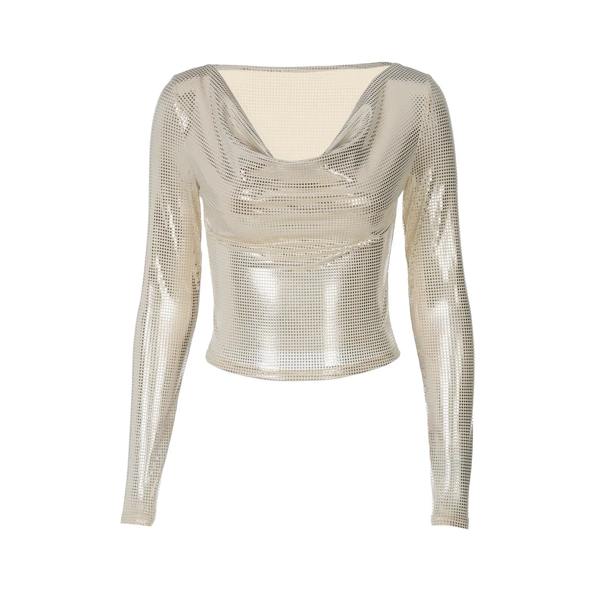 Glitter Cowl Neck Long Sleeve Top Fall Winter Clothes 2024 Women Fashion Sexy T Shirts Club Wear