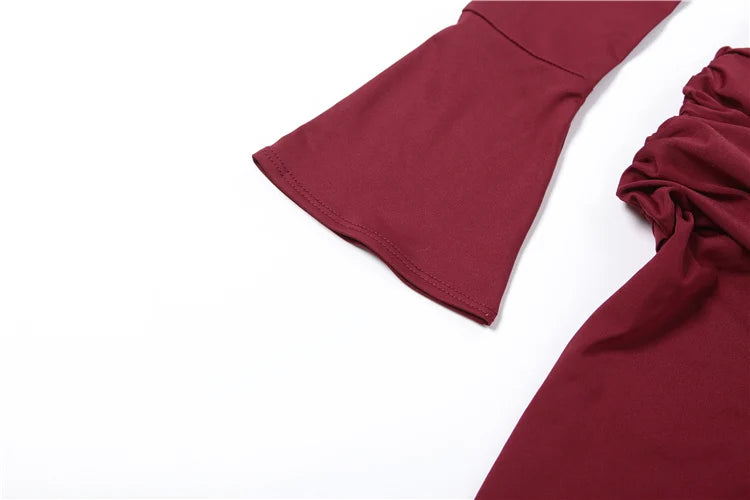 Christmas Hollow Maxi Dress Women o-Neck Folds Flare Sleeve Bandage Long Tassel Solid Skinny Elegant Banquet Vestidos