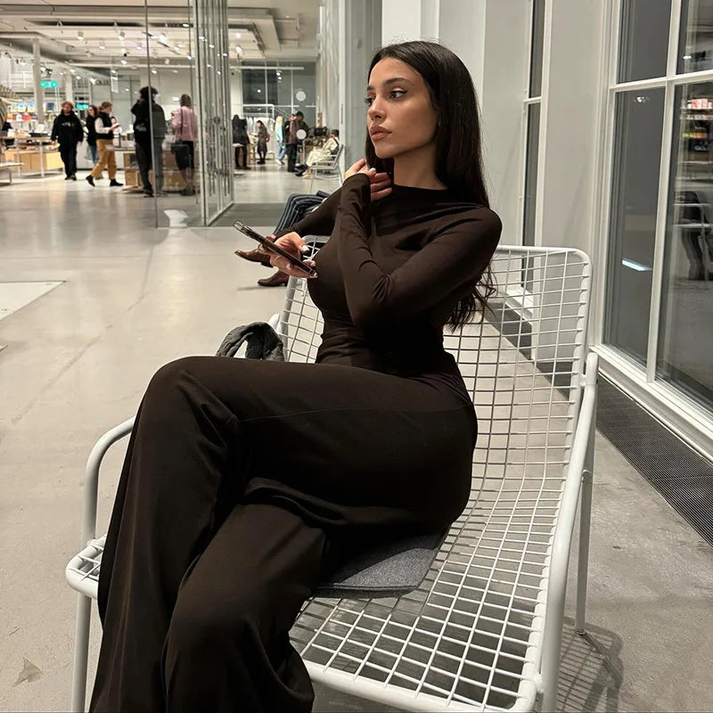 Fall Winter 2 Piece Set Long Sleeve Top Wide Leg Pants Suit Casual Clothing Cozy Lounge Sets Women Outfit