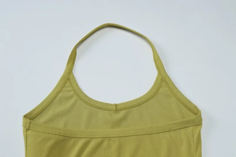Solid Color Ribbed Knitted Tanks & Camis Low Cut Backless Halter Tops for Woman Basic Summer Crop Top