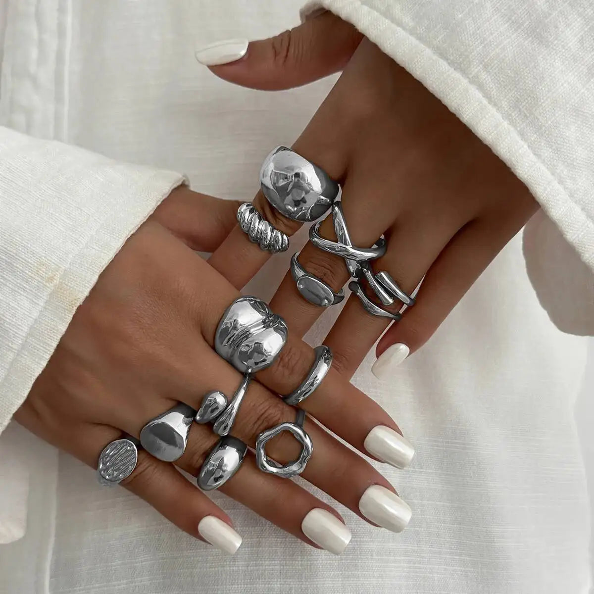 13Pcs/Set Creative Irregular Water Drop Open Rings Women Punk Gold Color Adjustable Knuckle Joint Rings Couple Jewelry
