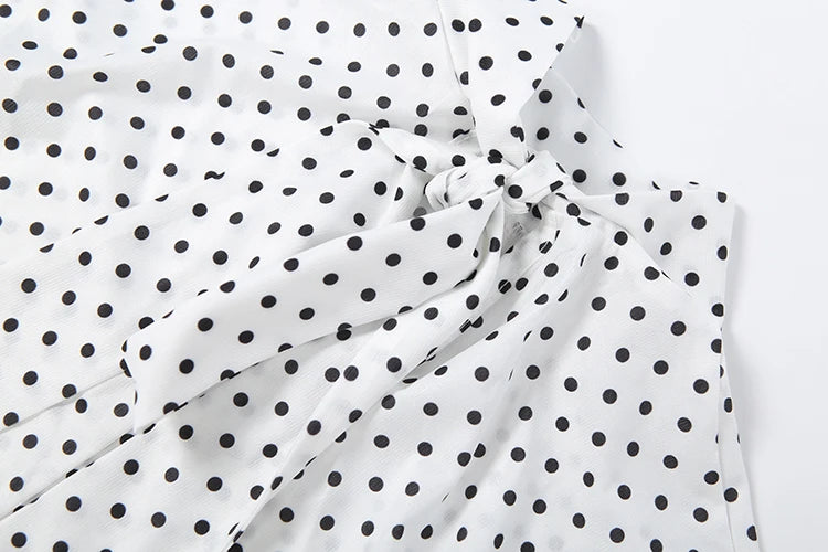 Sexy Polka Dot Print 2Piece Set Woman Oversize Style See Through Design Crop Tops+Skinny Shorts Club Party Style Suit