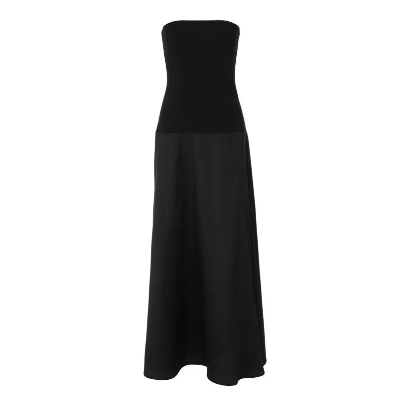 Strapless Backless A Line Maxi Long Dresses Patchwork Black Dinner Dress Women Elegant Evening Gown