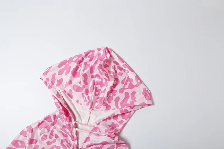 Letter Leopard Print 2 Piece Set Women Casual Zip Hooded Crop Jacke+Leggings Matching Stretch Sporty Street Outfits