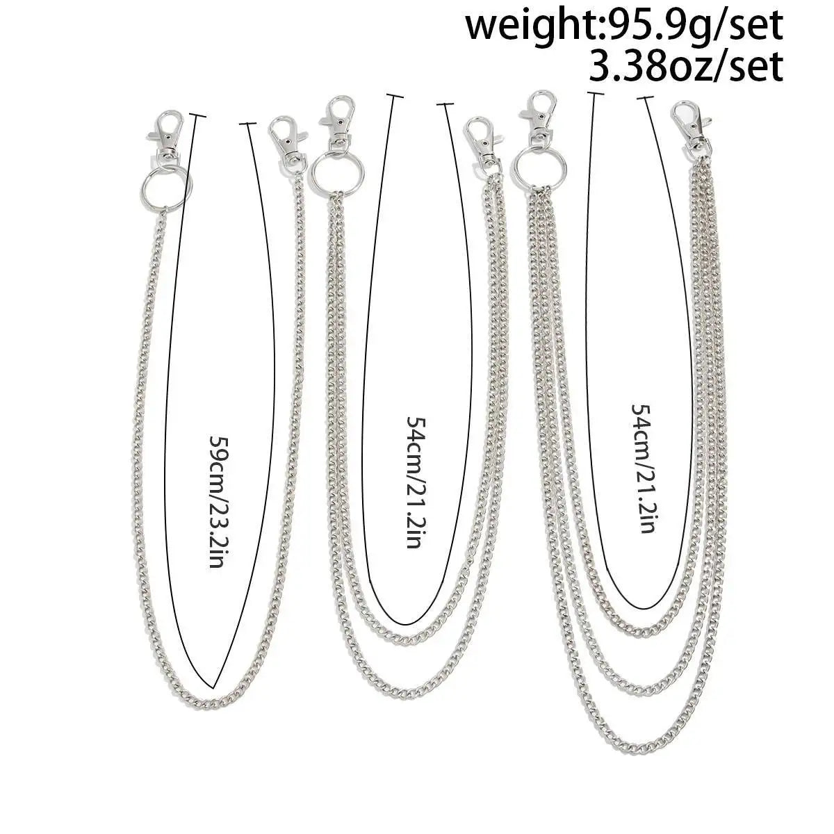 3Pcs/Set Hip Hop Multilayer Metal Keychain Waist Belts Chain for Women Men Punk Trousers Pants Chain Street Jewelry
