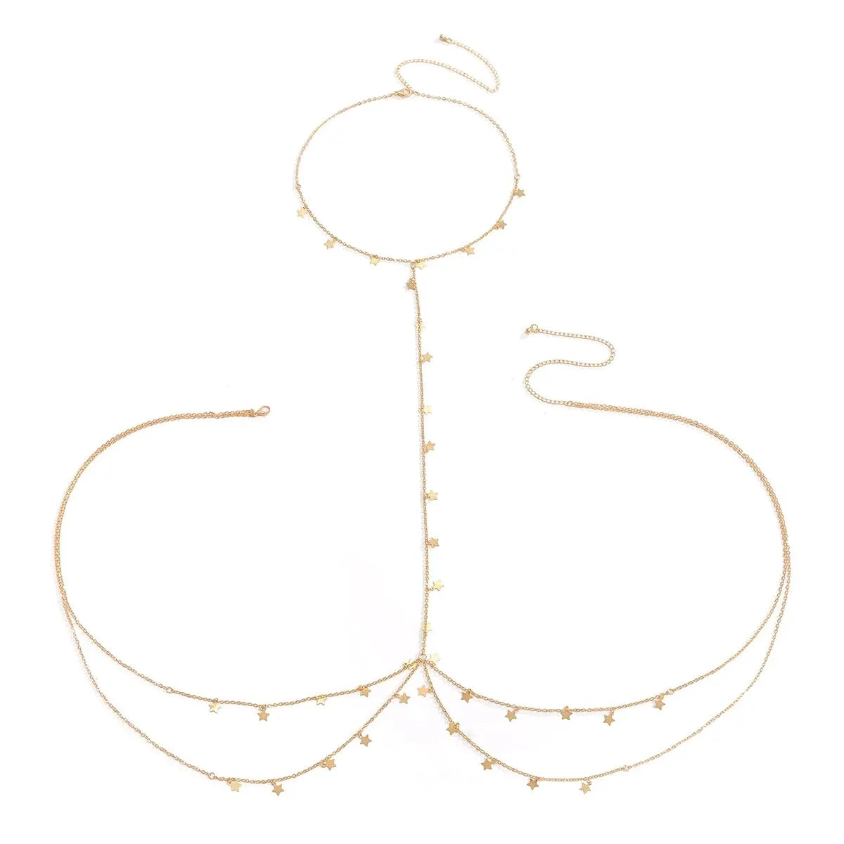 Sexy Bikinis Cross Chest Waist Body Chain for Women Bohemian Multilayer Star Tassel Body Jewelry Summer Beach Party Accessories