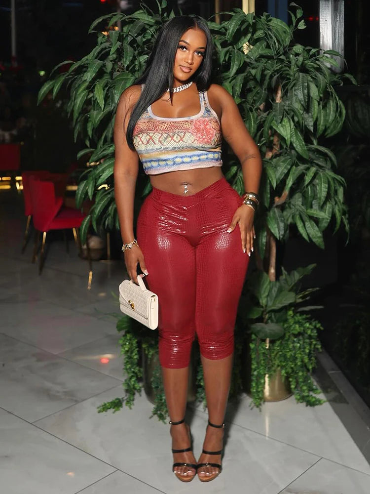 Serpent Crop Pants Women Silky Glossy Sexy Wild Skinny Basic Streetwear Hipster Summer Trend Clubwear Bike Shorts