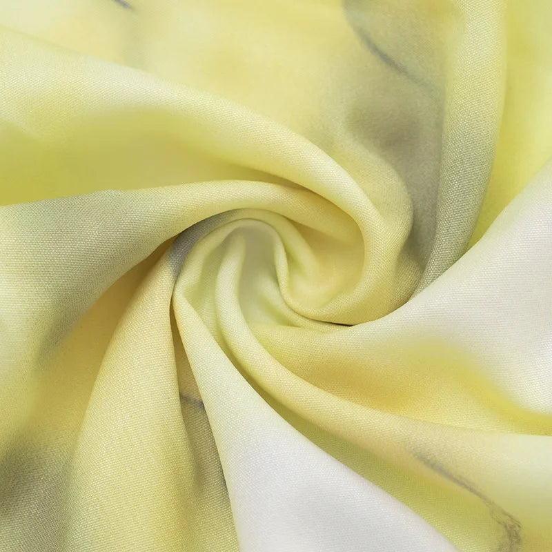 Yellow Floral Tie-dye Print Long Sleeve Mini Dress Fall 2026 Elegant Chiffon Dresses for Woman Clothing