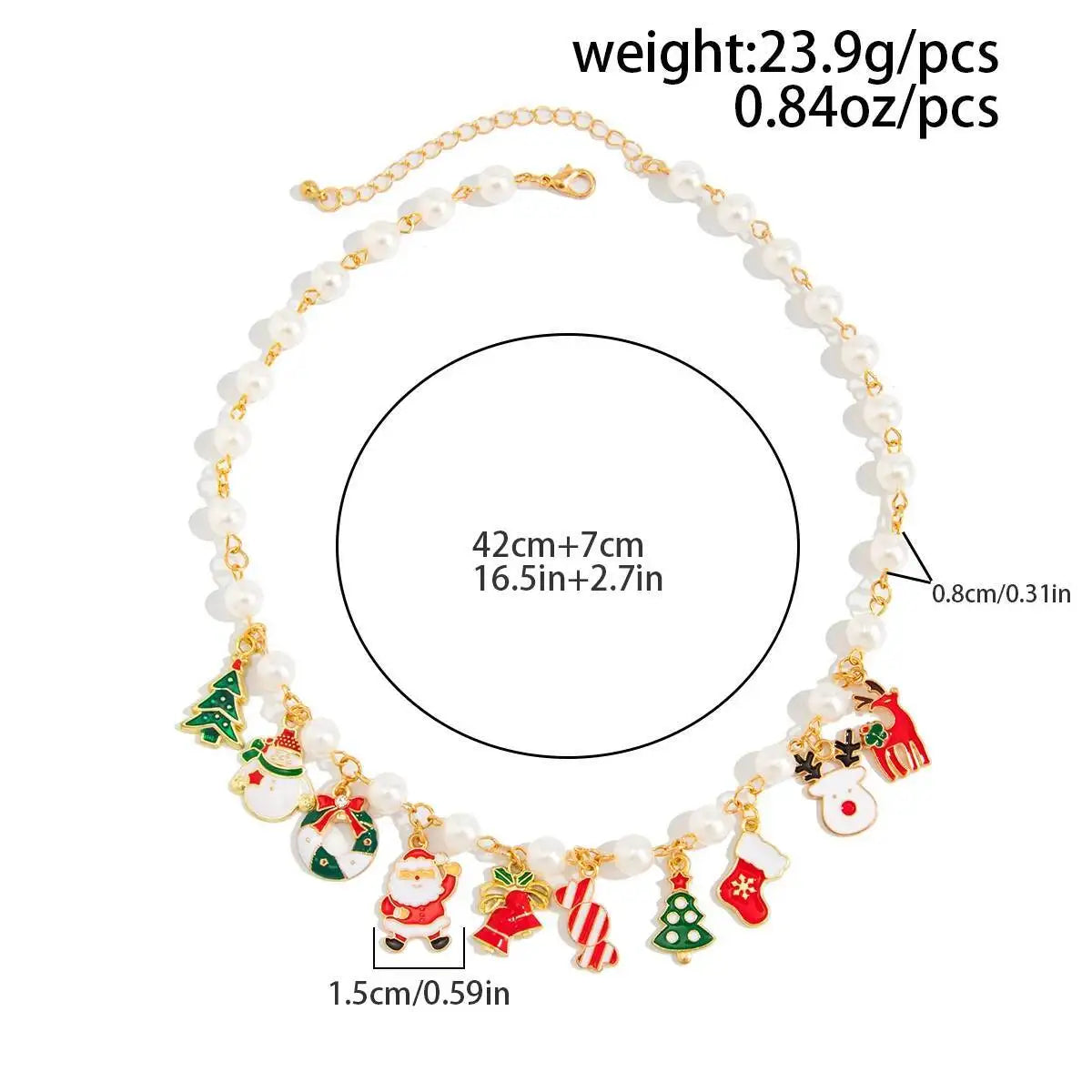 Christmas Imitation Pearls Snowman Tree Elk Pendant Choker Necklace for Women Trendy Metal Chain Jewelry Accessory
