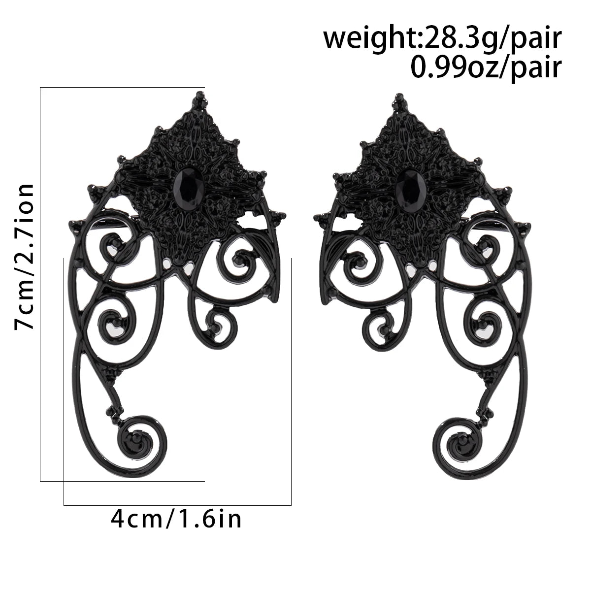 1Pair Gothic Punk Black Hollow Ear Cuff Earrings for Women Vintage Elf Fairy Clip Earrring Halloween Jewelry Accessories Gift