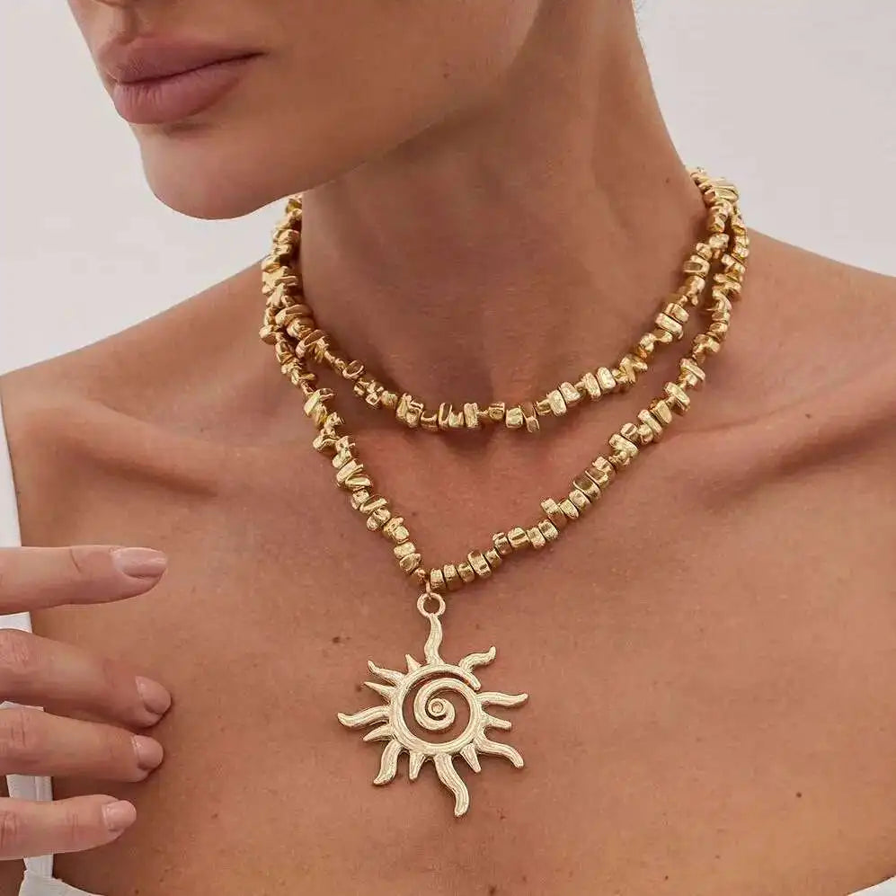 Vintage Plastic Beads Chain Necklace for Women New Trend 2025 Goth Sunflower Pendant Choker Necklace Party Jewelry Gift