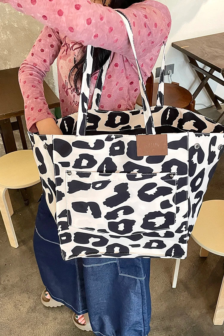 2025 Autumn New Arrival Y2K Color Block Leopard Print Large Capacity Tote Bag For Woman
