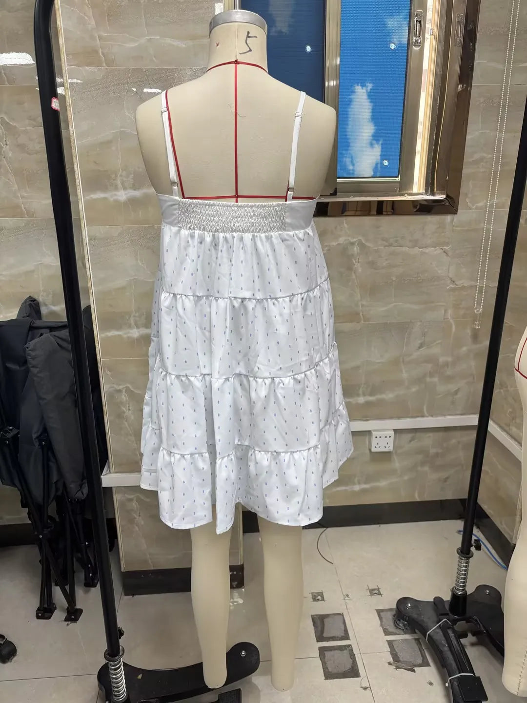 Women's Mini Cami Dress Stylish Dots Print Decorative Bow Square Neck Spaghetti Strap Short Dress for Summer Vacation