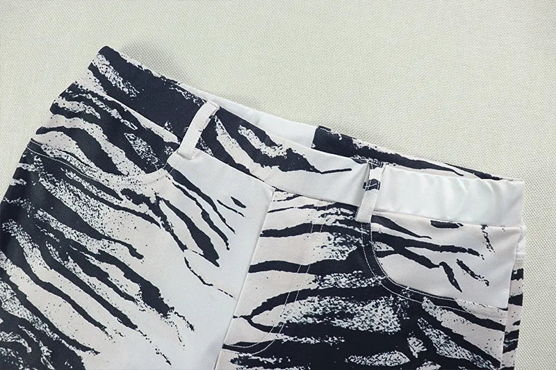 Zebra Print Patchwork 2 Piece Set Women Halter Lace-Up Backless Camisole+Skinny Peach Hip Pants Sexy Fashion Outfits