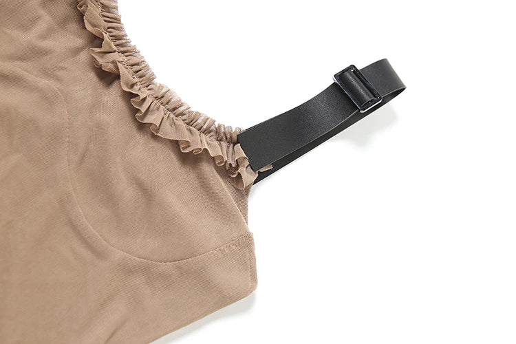 Patchwork Fungus Edge Camisole Women Y2K Mesh Metal Adjustment Clasp Low-Neck Sexy Skinny Midnight Summer Trend Tops