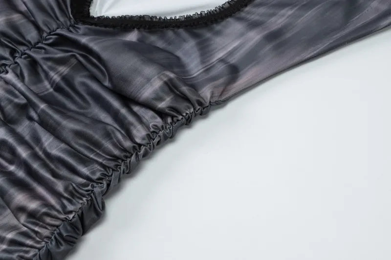 Black Print Hollow Sleeveless Ruffled Split Mini Dress Sexy Summer Club Dresses Woman 2025 Featival Outfits