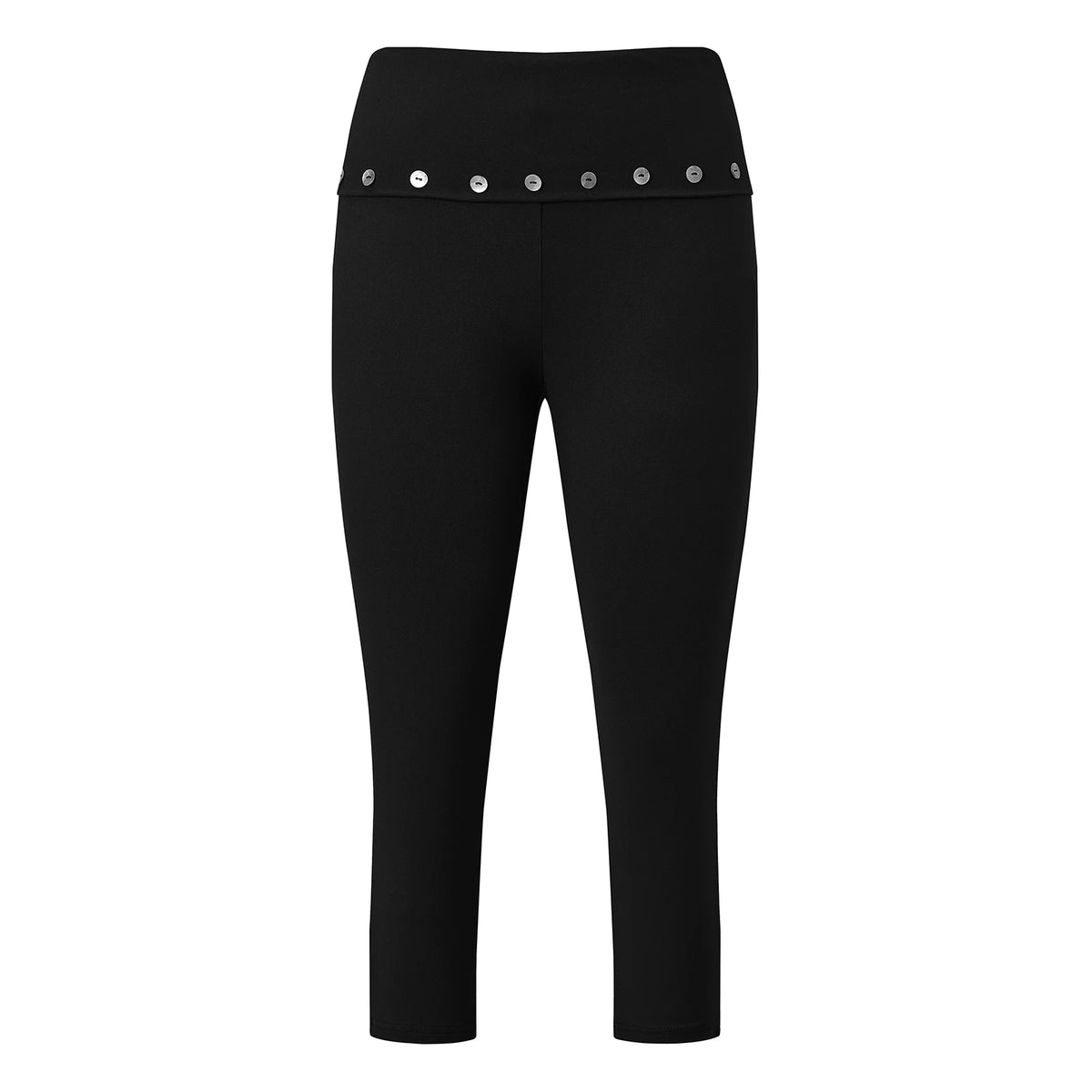 Women Y2K Low Waist Fold Over Capri Leggings with Button Detail Slim Fit Cropped Pants Streetwear Casual Summer Outfits
