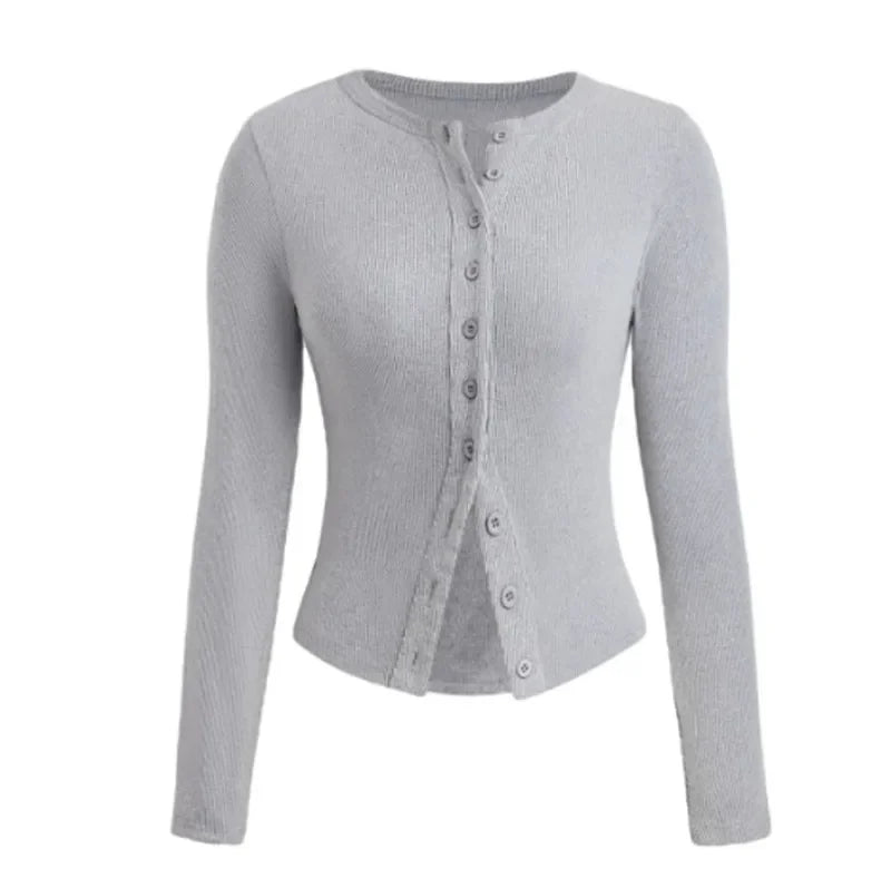 Women Crop Tops Summer Knit Ribbed Button Front Long Sleeve Shirt for Club Streetwear Aesthetic Grunge Clothes