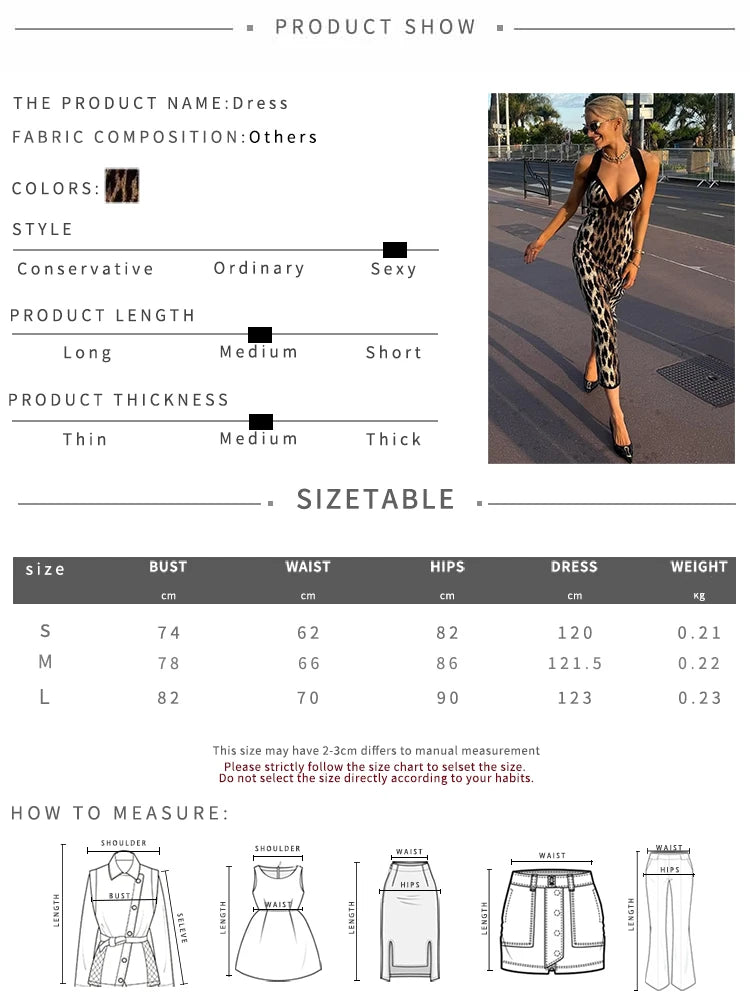 Leopard Print Maxi Dress Women Low-Neck Cross Halter Patchwork Sexy Midnight Hottie Classic Street Prom Party Vestidos