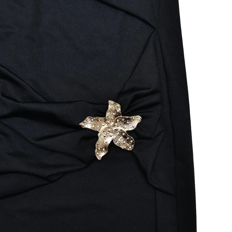 3d Flower Buckle Off The Shoulder Long Sleeve Evening Dress Women Elegant Sexy Birthday Dinner Outfit