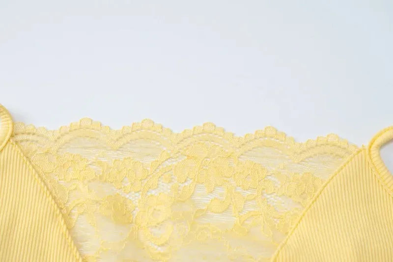 Lace Trim Ribbed Yellow Summer Dresses Women Elegant Sexy Spaghetti Strap V Neck Backless Long Maxi Dress