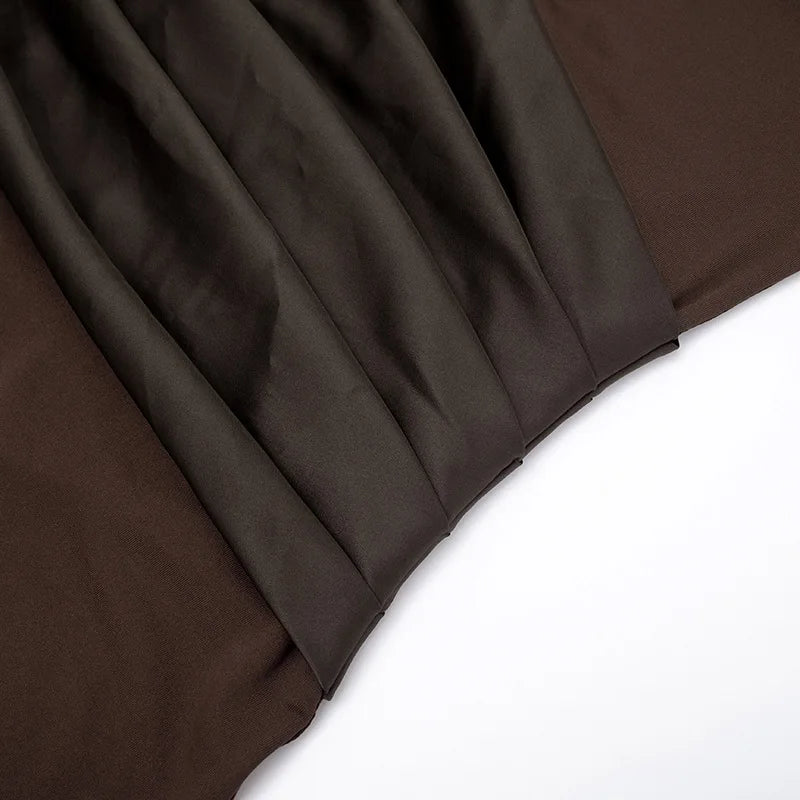 Draped Long Sleeve Slit Maxi Dresses for Woman Party Evening Elegant Dress Brown Burgundy