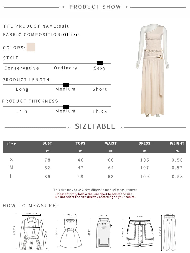 Ruched Elegant 2 Piece Set Women Skew Collar Backless Crop Tops+Metal Buckle Decoration Skirts Matching Solid Outfits