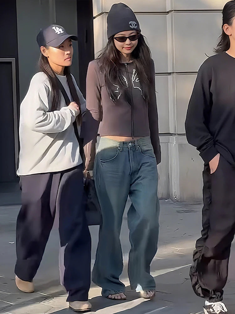 Casual Butterfly Print Jacket Women Daily Classic Patchwork Full Sleeve Double Zip Trend Sporty Elastic Street Coat