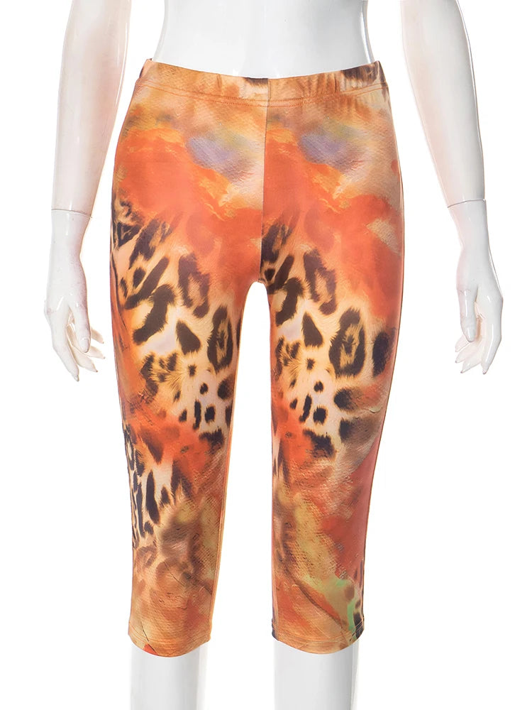 Leopard Print Crop Pants Women Elastic Waist Skinny Peach Buttocks Bottoms Hot Girl Midnight Trend Club Party Outfits