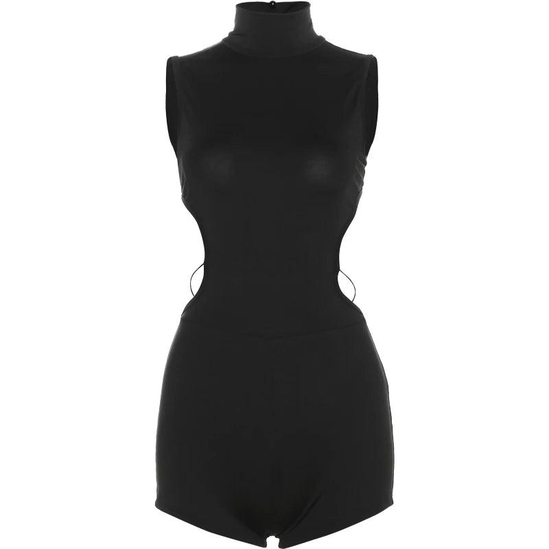 Backless Cross Bandage Romper Women Summer Hipster Sleeveless Simple Solid Playsuit Activity Stretch Street Overalls