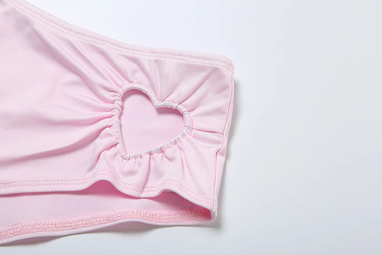 Heart Hollow 2 Piece Set Women Simple Vacation Camisole+Panties Beach Style Matching Stretch Street Comfortable Suit