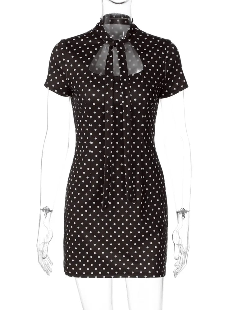 Polka Dot Short Sleeve Sexy Mini Dress Women Elegant Summer Fashion Lace-up Bodycon Club Party Dress Female Clothes