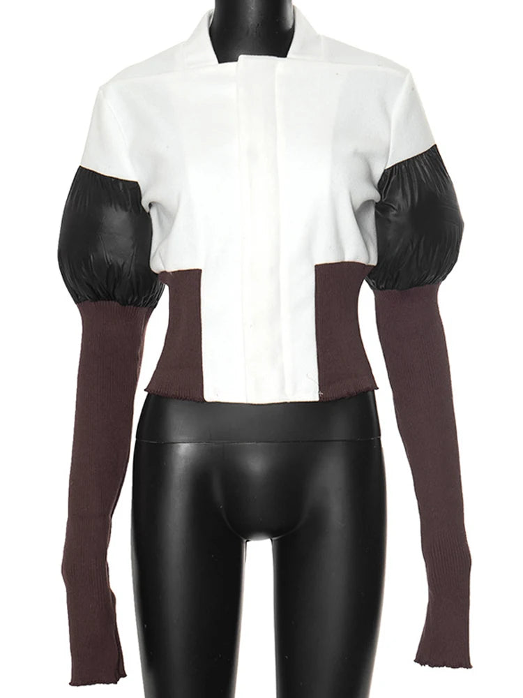 Contrast Patchwork Jacket Women Chic Zip Hipster Winter Trend full Sleeve Coat Wild Streetwear Casual Jersey Outwear