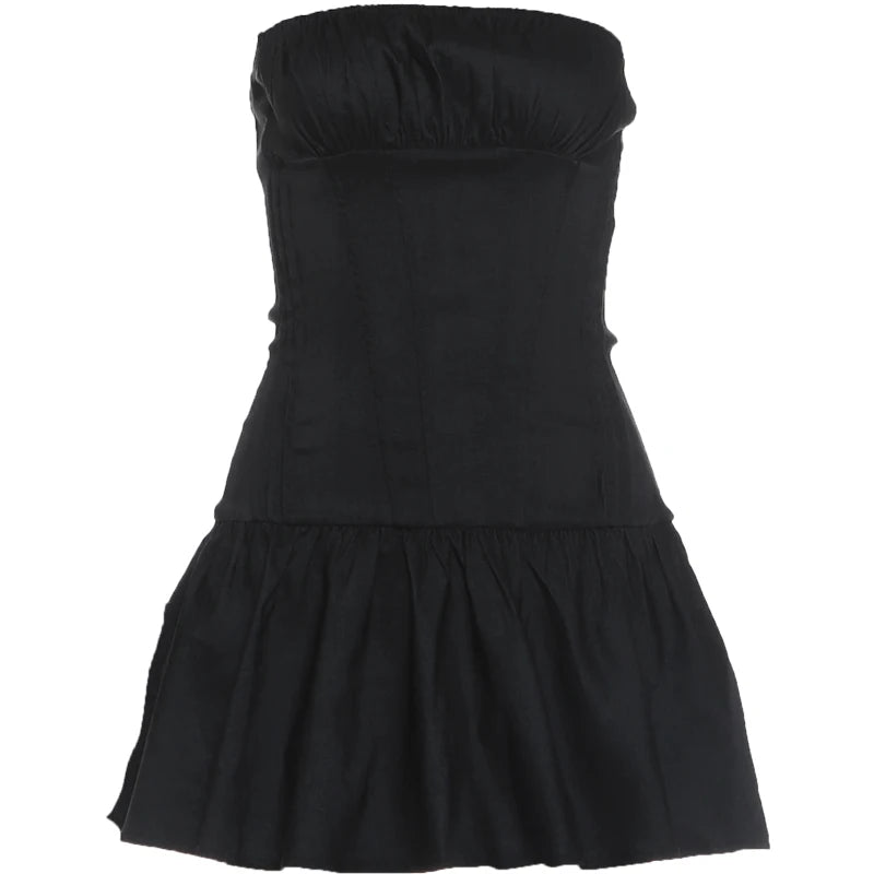 Summer Fashion Folds Dress Women Chest Wrap Sleeveless Skinny Sexy Midnight Simple Classic Prom Party Chic Mini Bodycon