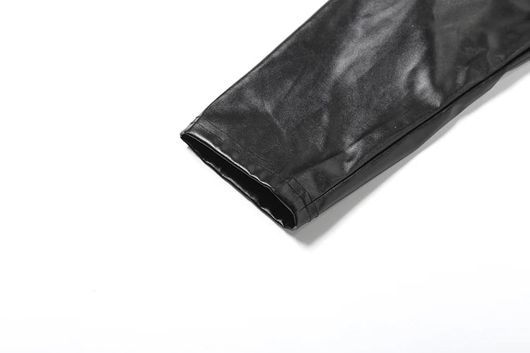 Classic Hipster Crop Jacket Women Irregular Single Buckle Button Faux Leather Autumn Wild Sexy Basic Cross Neck Coat