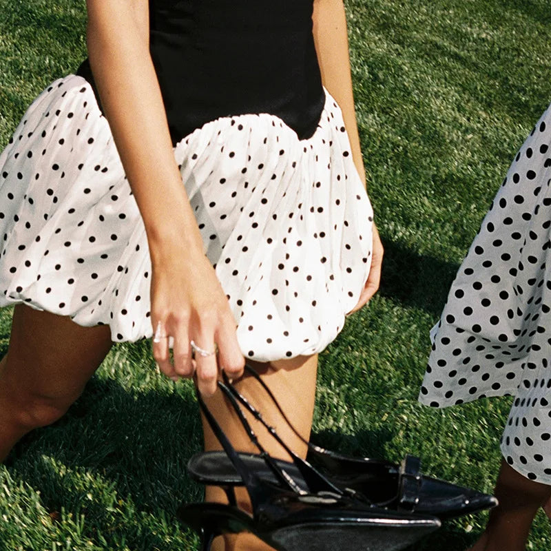 Polka Dot Splicing Black Tube Dress French Style Cute Summer Short Dresses Woman Clothing