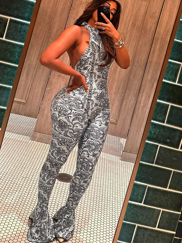 Peach Buttocks Jumpsuit Women Sexy Summer Backless Sleeveless Tight Arabesques Midnight Stretch Streetwear Overalls