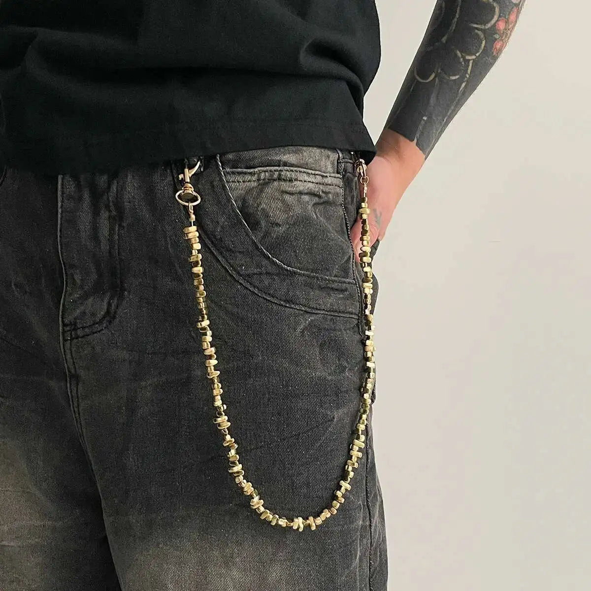 Punk Imitation Pearl Trousers Hipster Pant Jean Keychain Ring Clip for Men Tassel Bag Handbag Chain Women Jewelry Gift