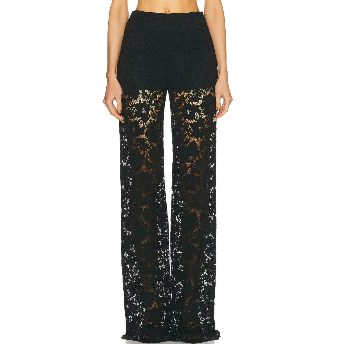 Lace Bell Bottom Pants for Women Sexy See Through Flare Leggings Hollow Out Mesh Sheer Cover Up Trousers