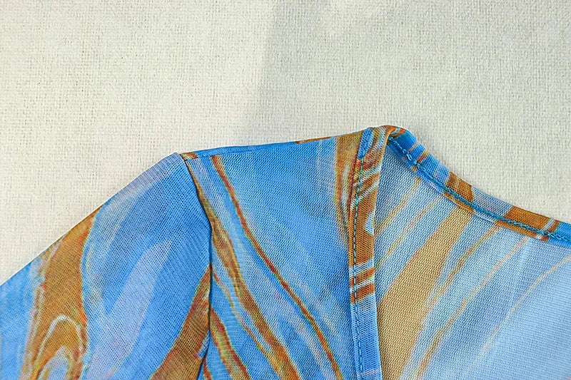 Tie-Dye Print Maxi Dress Women Autumn New Trend Bandage Halter o-Neck Flare Sleeve Street Fashion Elegant Vestidos