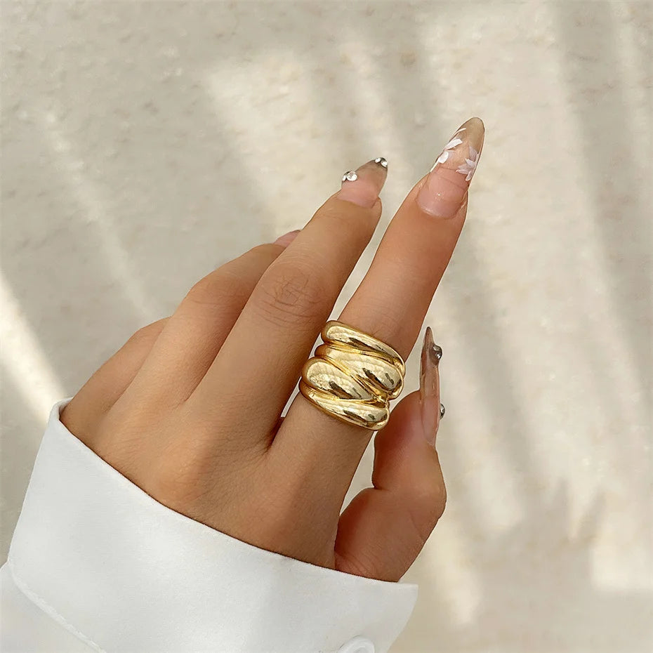 Vintage Gothic Geometric Metal Rings for Women Trend Boho Flower Irregular Circular Couple Ring Wed Jewelry Accessories New