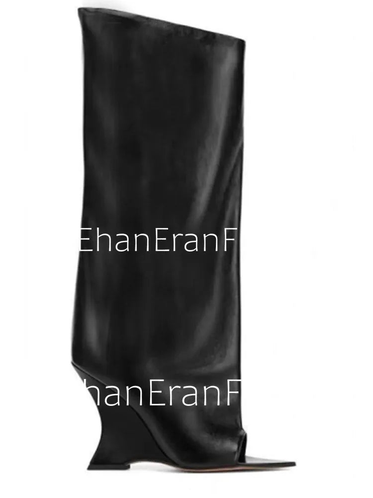 Ladies' Spring/Summer New Fish Mouth Slope High Heel Short Boots with Pointed Toe Exposed Cool Boots, Mid Top Boots
