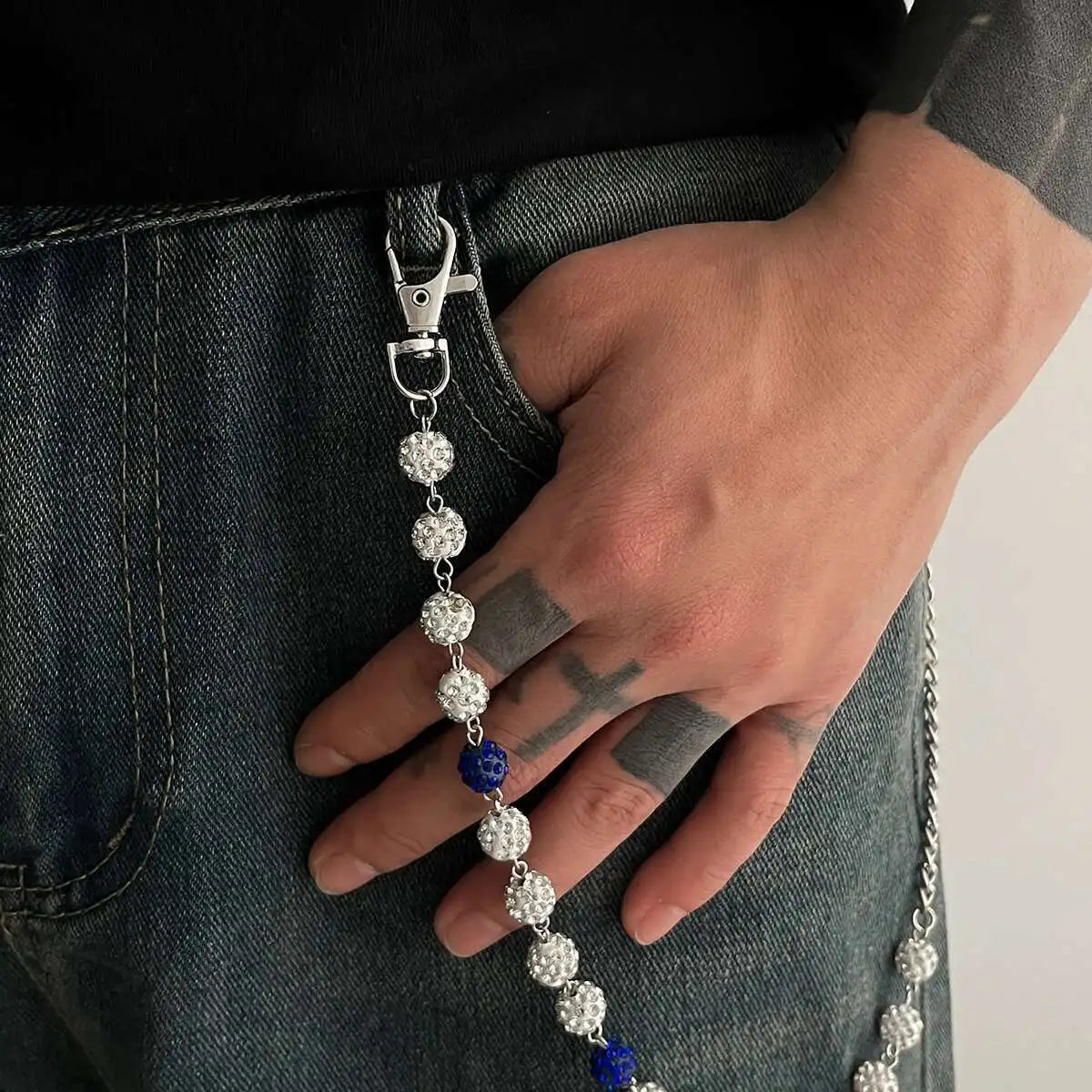 Harajuku Hip Hop Rhinestone Keychains Wallet Belt Jeans Trousers Hipster Pants Bag Chains Rock Jewelry for Men Trend