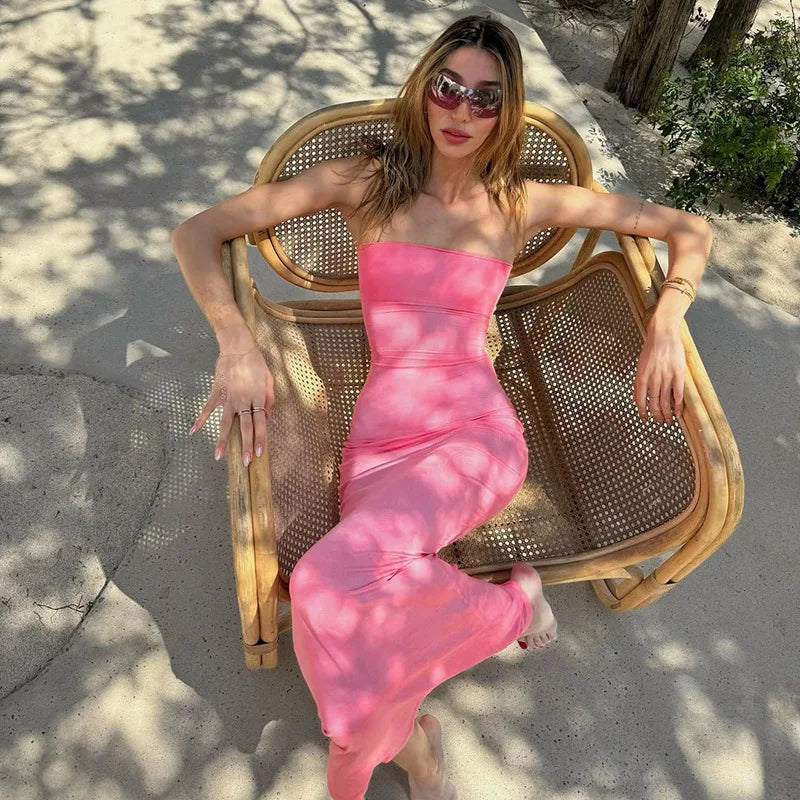 Lace Up Backless Mermaid Dresses for Women Summer Maxi Dress Pink Black Elegant Sexy Vacation Outfits