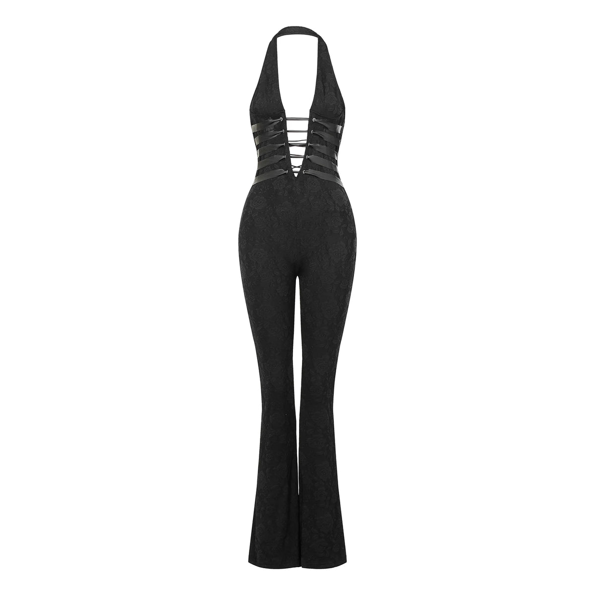 Chic Women Lace Jumpsuits Halter Neck Cross Backless Sleeveless Long Rompers Summer Slim Playsuit Clubwear ropa de mujer